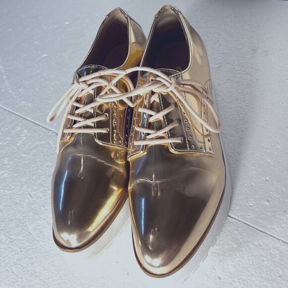Aldo SZ 7.5 Light copper metallic wedge oxford sneaker Academia Modern Y2K Retro - Picture 2 of 7